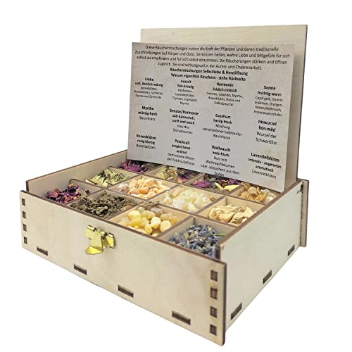 Räucherbox Geschenkbox mit 12 Sorten Räuchermischungen Selbstliebe & Herzöffnung, 14 x 10 x 4 cm Räucherbox Geschenkbox mit 12 Sorten Räuchermischungen Selbstliebe & Herzöffnung, 14 x 10 x 4 cm von Heilkräuter Manufaktur