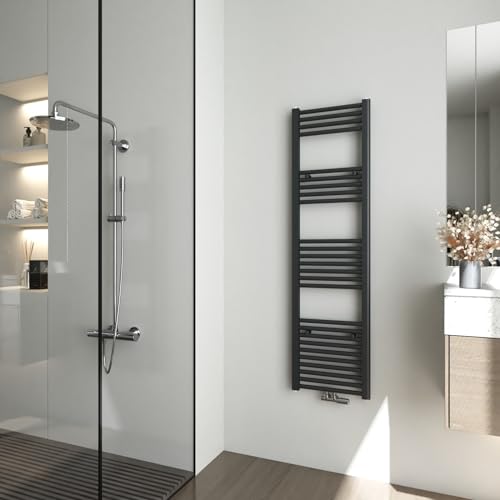 Heilmetz Bad Heizkörper 400 x 1400 mm Handtuchtrockner Antrazit Bad-Heizkörper Handtuchheizkörper Mittelanschluss Heizung 476 Watt Leistung Handtuchwärmer von Heilmetz