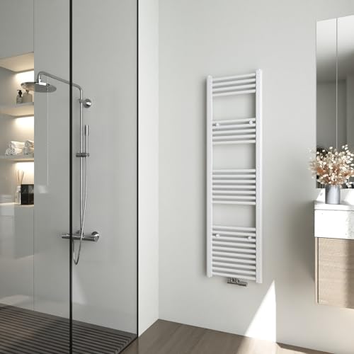 Heilmetz Bad Heizkörper 400 x 1400 mm Handtuchtrockner Weiß Bad-Heizkörper Handtuchheizkörper Mittelanschluss Heizung 476 Watt Leistung Handtuchwärmer von Heilmetz