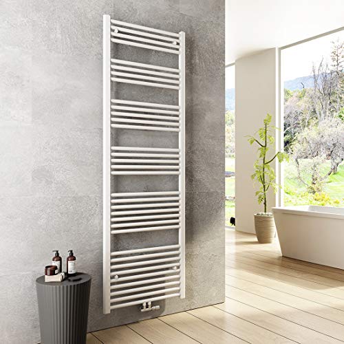 Heilmetz® Bad Heizkörper 600 x 1800 mm Handtuchtrockner Weiß Bad-Heizkörper Handtuchheizkörper Mittelanschluss Heizung 860 Watt Leistung Handtuchwärmer von Heilmetz
