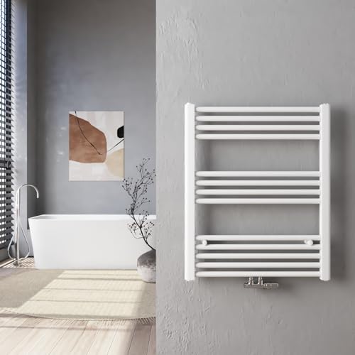 Heilmetz Badheizkörper 60 x 70 cm Handtuchtrockner Heizkörper Bad Mittelanschluss 330 Watt Leistung Handtuchwärmer Handtuchheizkörper Weiß Gerade von Heilmetz