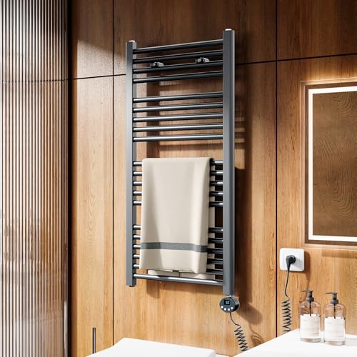 Heilmetz Badheizkörper Elektrisch 1000x500mm Handtuchheizkörper Elektrisch mit Thermostat 500W Seitenanschluss Anthrazit | Gerade Badheizkörper mit Timer+Temperaturregler+Thermostat+LCD-Displays von Heilmetz
