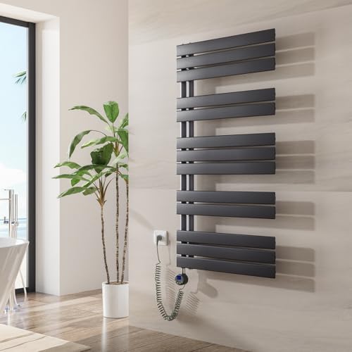 Heilmetz Badheizkörper Elektrisch 1176 x 600 mm,Flach Bad Heizkörper mit Digitalem Thermostat,Elektrischer Handtuchheizkörper Handtuchwärmer mit Timer für Badezimmer,600 Watt Anthrazit von Heilmetz