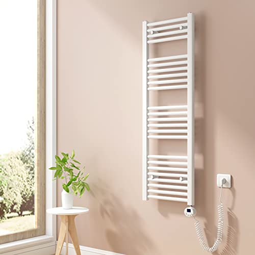 Heilmetz Badheizkörper Elektrisch 120x40cm Handtuchwärmer mit Digitalem Thermostat mit Timer-Funktion Gerade Handtuchtrockner Weiß 500W von Heilmetz