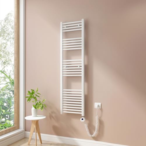 Heilmetz Badheizkörper Elektrisch 140x40cm Handtuchwärmer mit Digitalem Thermostat+Timer-Funktion Gerade Handtuchheizkörper Weiß 476W von Heilmetz