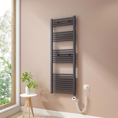 Heilmetz Badheizkörper Elektrisch 140x50cm Badheizkörper Elektrisch mit Thermostat+Timer-Funktion Gerade Handtuchheizkörper Anthrazit 568W von Heilmetz