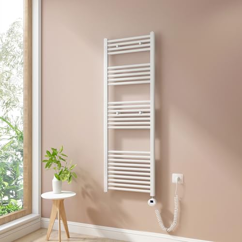 Heilmetz® Badheizkörper Elektrisch 140x50cm Handtuchwärmer mit Digitalem Thermostat+Timer-Funktion Gerade Handtuchheizkörper Weiß 568W von Heilmetz