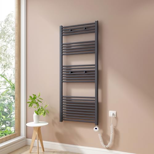 Heilmetz Badheizkörper Elektrisch 140x60cm Badheizkörper Elektrisch mit Thermostat+Timer-Funktion Gerade Handtuchheizkörper Anthrazit 661W von Heilmetz