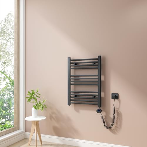 Heilmetz Badheizkörper Elektrisch 70x50cm Badheizkörper Elektrisch mit Thermostat+Timer-Funktion Gerade Handtuchheizkörper Anthrazit 284W von Heilmetz