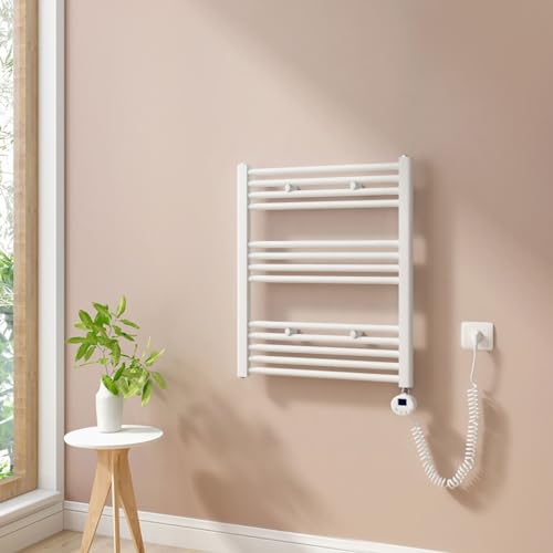 Heilmetz® Badheizkörper Elektrisch 70x60cm Handtuchwärmer mit Digitalem Thermostat+Timer-Funktion Gerade Handtuchheizkörper Weiß 330W von Heilmetz