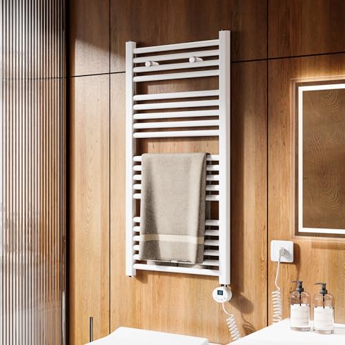 Heilmetz Badheizkörper Elektrisch 1000x500mm Badheizkörper Elektrisch mit Thermostat 500W Seitenanschluss gerade Weiß Badheizkörper mit Timer+Temperaturregler+Thermostat+LCD-Displays Energiesparend von Heilmetz