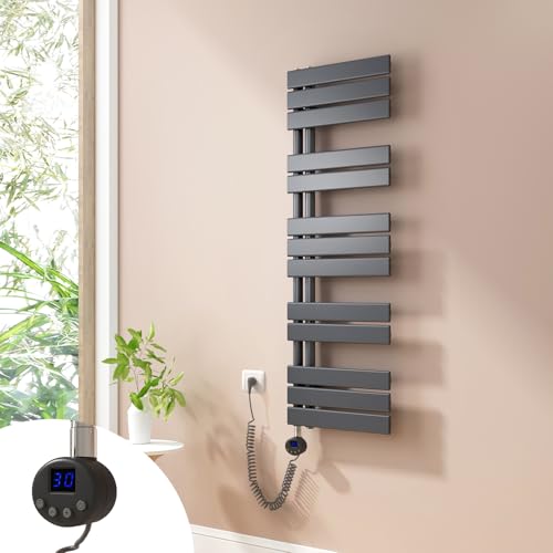 Heilmetz Badheizkörper Elektrisch Handtuchheizkörper Elektrisch mit Thermostat mit Timer-Funktion Heizkörper Badezimmer Anthrazit Badheizkörper 40x117.6cm von Heilmetz