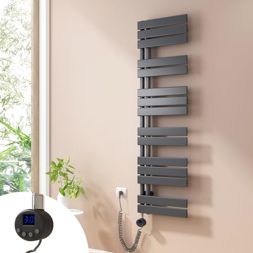 Heilmetz Badheizkörper Elektrisch Handtuchheizkörper Elektrisch mit Thermostat mit Timer-Funktion Heizkörper Badezimmer Anthrazit Badheizkörper 40x138.5cm von Heilmetz