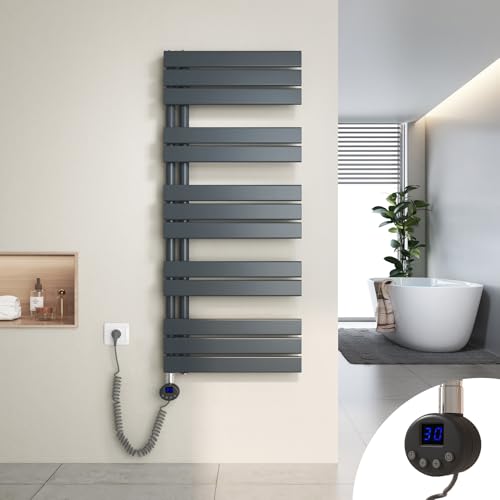Heilmetz Badheizkörper Elektrisch Heizkörper Bad mit Digitalem Thermostat Handtuchheizkörper mit Timer-Funktion 1176x500mm 600 Watt für Badezimmer/Wohnzimmer von Heilmetz