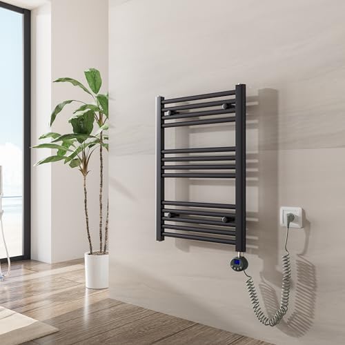 Heilmetz Badheizkörper Elektrisch mit Heizstab 300W Leistung 700 x 500 mm Anthrazit Gerade Bad Heizkörper Handtuchwärmer Handtuchtrockner mit Thermostat Timer von Heilmetz