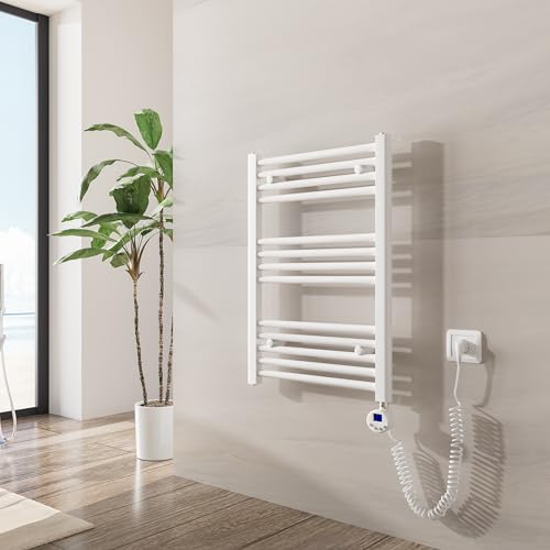 Heilmetz Badheizkörper Elektrisch mit Heizstab 300W Leistung 700 x 500 mm Weiß Gerade Bad Heizkörper Handtuchwärmer Handtuchtrockner mit Thermostat Timer von Heilmetz