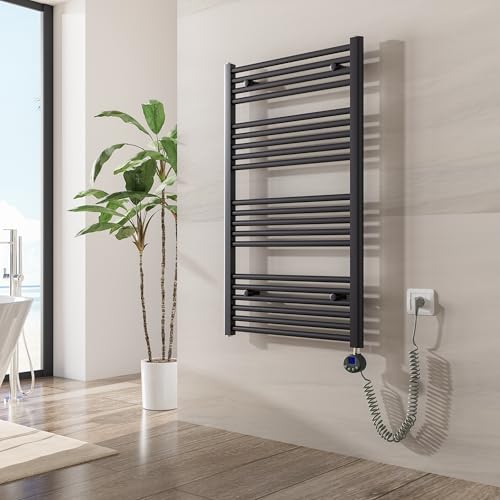 Heilmetz Badheizkörper Elektrisch mit Heizstab 500W Leistung 1000 x 600 mm Anthrazit Gerade Bad Heizkörper Handtuchwärmer Handtuchtrockner mit Thermostat Timer von Heilmetz