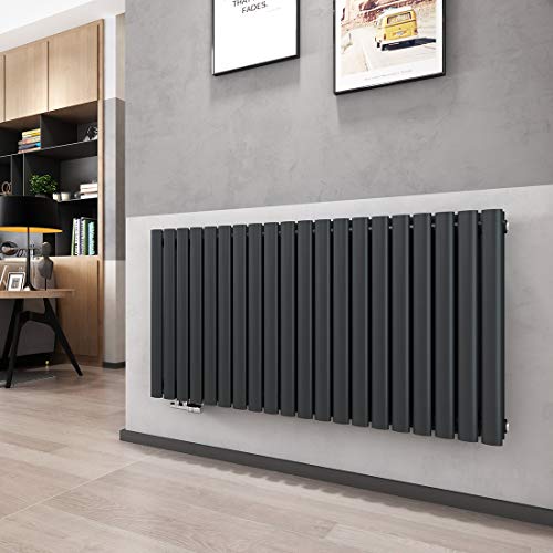 Heilmetz® Design Röhren Heizkörper 600x1180 mm Anthrazit Oval Paneelheizkörper Horizontal Seitenanschluss Doppellagig von Heilmetz