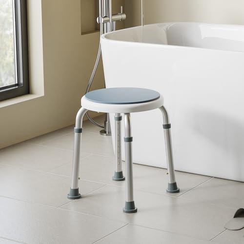 Heilmetz® Duschhocker für Senioren 360°Drehbarer Duschhocker Duschstuhl mit Anti Rutsch Füße Badhocker 8 Fach Höhenverstellbar 41-57 cm Badehocker Duschhilfe für ältere Menschen,Schwangere, Behinderte von Heilmetz