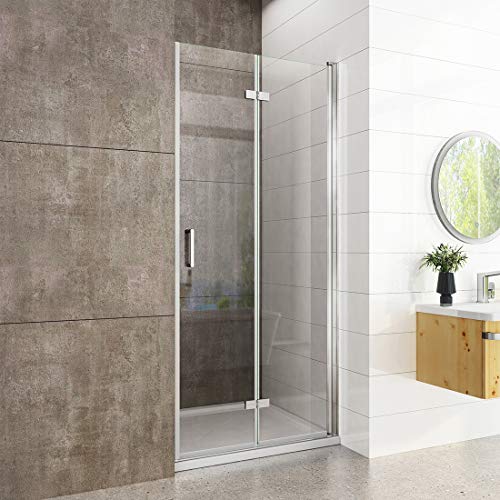 Heilmetz® Duschtür Falttür 80x195 cm für Nische Duschkabine Duschabtrennung Nischentür Dusche mit Wandprofil 6mm ESG Beidseitiger Nano Beschichtung Glas Duschtür von Heilmetz
