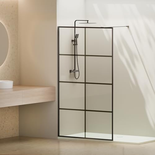 Heilmetz® Duschwand Schwarz Walk in Duschwand Glas 100x200 cm Duschwand mit Halterung Duschabtrennung Duschkabine 8 mm Easy clean Nano Sicherheitsglas- Duschwand Schwarz von Heilmetz