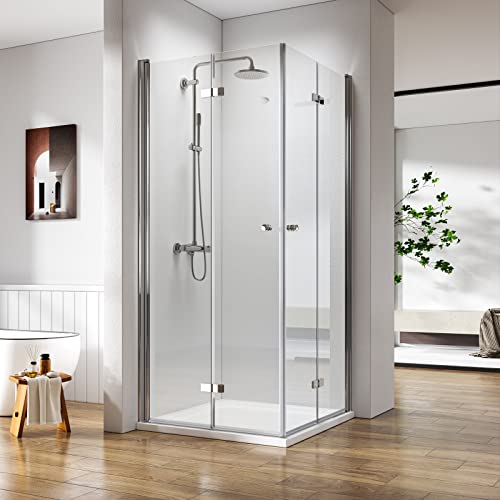 Heilmetz Faltbar Duschkabine 80x80cm Duschkabine Eckeinstieg Duschwand Höhe 185cm Duschtür Nische 6mm ESG Glas 180° Falttür Duschkabine Duschabtrennung Eckeinstieg Drehfalttür von Heilmetz