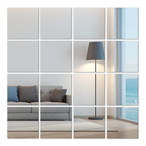 Heilmetz Glas Spiegelfliesen Selbstklebend 15x15 cm, 16 Stück Spiegel zum Kleben, HD DIY Klebespiegel für Wand Deko, Schrank, Badezimmer, Wohnzimmer, Schlafzimmer von Heilmetz