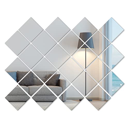 Heilmetz Glas Spiegelfliesen Selbstklebend 15x15 cm, 24 Stück Spiegel zum Kleben, HD DIY Klebespiegel für Wand Deko, Schrank, Badezimmer, Wohnzimmer, Schlafzimmer von Heilmetz