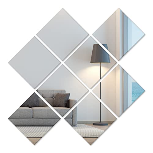 Heilmetz Glas Spiegelfliesen Selbstklebend 15x15 cm, 8 Stück Spiegel zum Kleben, HD DIY Klebespiegel für Wand Deko, Schrank, Badezimmer, Wohnzimmer, Schlafzimmer von Heilmetz