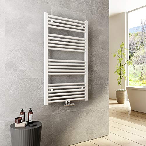 Heilmetz Bad Heizkörper 600 x 1000 mm Handtuchtrockner Weiß Bad-Heizkörper Handtuchheizkörper Mittelanschluss Heizung 498 Watt Leistung Handtuchwärmer von Heilmetz