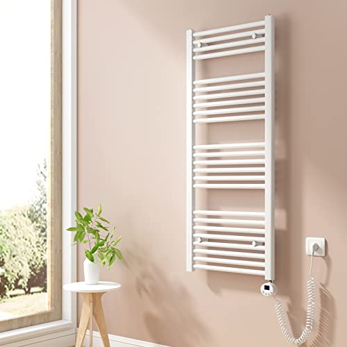Heilmetz Badheizkörper Elektrisch 120x50cm Handtuchwärmer mit Digitalem Thermostat mit Timer-Funktion Gerade Handtuchtrockner Weiß 500W von Heilmetz
