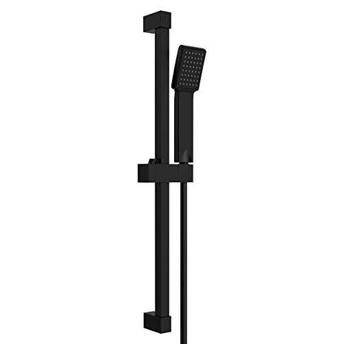 Heilmetz Duschsystem Brausestange Duschset mit Duschkopfhalter und Handbrause, Duschstange Brausestangeset (61cm Duschstange + 1.5m Pvc Brauseschlauch + Handbrause) für Dusche Bad Duschset, Schwarz von Heilmetz