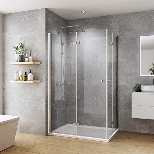 Heilmetz Eckeinstieg Duschkabine 90x120 cm Falttür Dusche Komplett Duschabtrennung Duschwand Rahmenlos Doppelt Duschtür Duschtrennwand aus 6mm ESG Sicherheitsglas Höhe 185 von Heilmetz