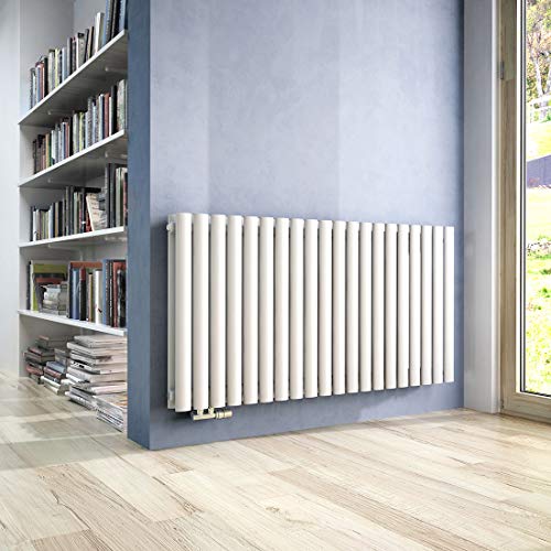 Heilmetz® Heizkörper 600x1180mm, Horizontal Designheizkörper, Doppellagig Oval-Röhren Paneelheizkörper 1828W für ca. 17 m², Moderne Heizkörper Heizung Seitenanschluss, Weiß von Heilmetz