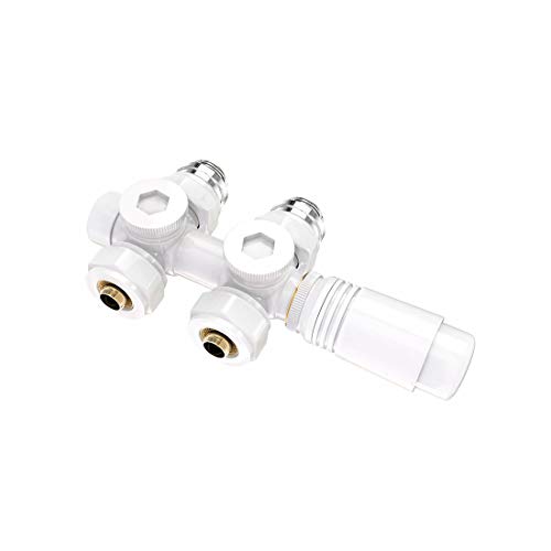 Heilmetz® Multiblock Set für Heizkörper Anschlussarmatur mit Thermostat 50mm Ventil-Armaturen Heizungszubehör Eck- und Durchgangsform Weiß Wandanschluß Anschlußgarnitur (1 Stück) von Heilmetz