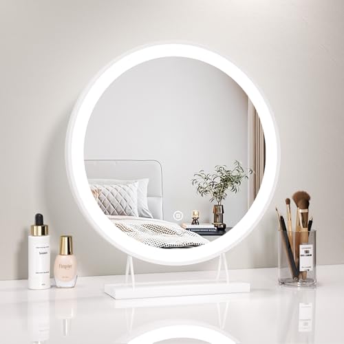 Heilmetz Schminkspiegel mit Beleuchtung Rund, LED Hollywood Spiegel mit Beleuchtung, Dimmbar 3 Lichtfarben, Touch Schalter, Makeup Schminkspiegel mit Licht Φ40cm, Weiß von Heilmetz