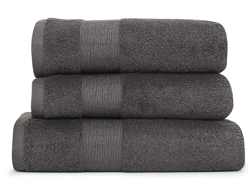 Heim24h - Handtuch-Set 3-teilig, 1 Badetücher, 70 x 140 cm, 2 Handtücher, 50 x 100 cm, Anthrazit, weich, saugfähig und schnell trocknend, 100% Baumwolle, 550 g/m², Oeko-TEX® Zertifiziert von Heim24h Germany