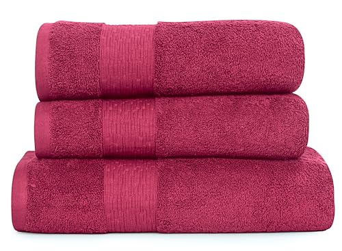 Heim24h - Handtuch-Set 3-teilig, 1 Badetücher, 70 x 140 cm, 2 Handtücher, 50 x 100 cm, Bordeaux, weich, saugfähig und schnell trocknend, 100% Baumwolle, 550 g/m², Oeko-TEX® Zertifiziert von Heim24h Germany