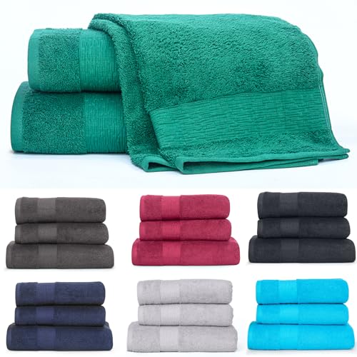 Heim24h 3er Handtuch Set 2 Handtücher 1 Duschtücher Premium Qualität aus 100% Baumwolle weich mit hoher Saugfähigkeit (Dundekgrün) von Heim24h Germany