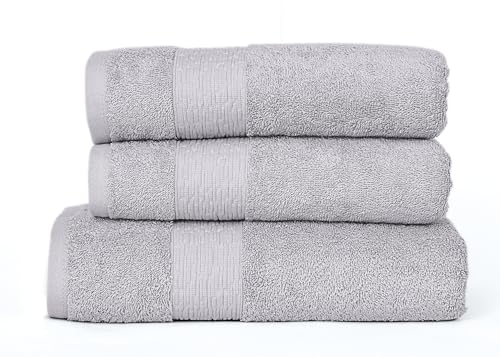 Heim24h - Handtuch-Set 3-teilig, 1 Badetücher, 70 x 140 cm, 2 Handtücher, 50 x 100 cm, Silber, weich, saugfähig und schnell trocknend, 100% Baumwolle, 550 g/m², Oeko-TEX® Zertifiziert von Heim24h Germany
