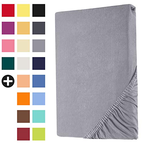 Heim24h Spannbetttuch Jersey Spannbettlaken Bettlaken, Silber - 90x200x30 cm von Heim24h Germany