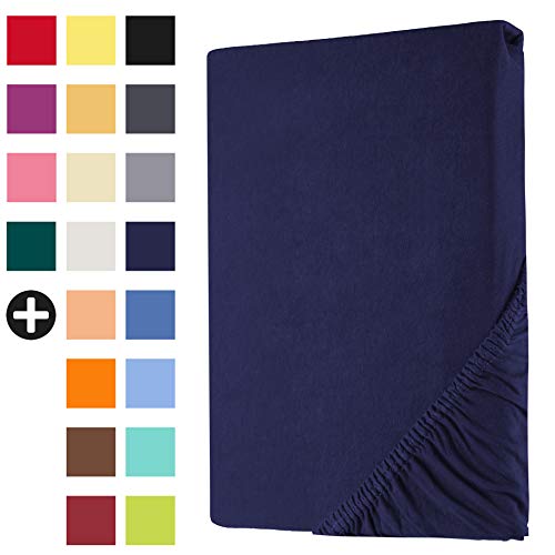 Heim24h Spannbetttuch Jersey Spannbettlaken Bettlaken, Marineblau - 140x200x30 cm von Heim24h Germany