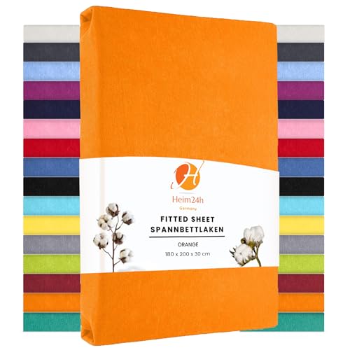 Heim24h Spannbetttuch Jersey Spannbettlaken Bettlaken, Orange - 180x200x30 cm von Heim24h Germany