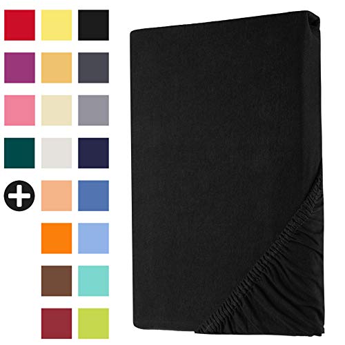 Heim24h Spannbetttuch Jersey Spannbettlaken Bettlaken, Schwarz - 120x200x30 cm von Heim24h Germany