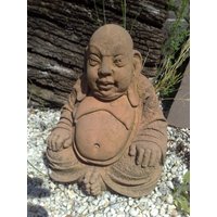 Buddha China Happy 1 Kunst Sandstein Antik Look H 12 von HeimUndGartenDeko