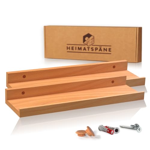 Heimatspäne 2er-Set Bilderleiste Kernbuche 40cm - Wandregal Holz [inkl. Schraubenabdeckungen aus Echtholz] Regalbrett Holz als Wandboard oder Schweberegal von Heimatspäne