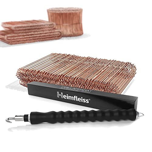 Heimfleiss® Drillapparat Driller + verkupfertem Rödeldraht 1,0 x 100-160 mm (250 Stk.) - hochwertiges Set aus Drahtbinder Rödelzange & Bindedraht Sackverschluss - Drahtverschluss Ösendraht Drill Draht von Heimfleiss