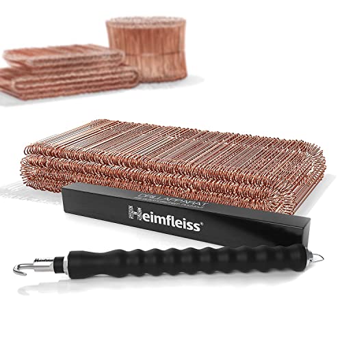 Heimfleiss® Drillapparat Driller + verkupfertem Rödeldraht 1,0 x 100-160 mm (500 Stk.) - hochwertiges Set aus Drahtbinder Rödelzange & Bindedraht Sackverschluss - Drahtverschluss Ösendraht Drill Draht von Heimfleiss
