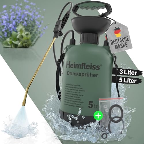 Heimfleiss® Drucksprüher 5 Liter | Pumpsprühflasche Garten & Auto | Sprühflasche Pflanzen 5 L | Gartenspritze Drucksprüher 5L | Pump Spritzflasche Rückenspritze Pflanzensprüher für mittlere Gärten von Heimfleiss