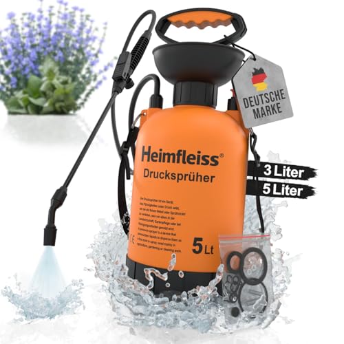 Heimfleiss® Drucksprüher säurebeständig 5 Liter | Unkrautspritze 5L | Giftspritze Garten & Auto | Gartenspritze Drucksprühgerät 3L | Pump Spritzflasche Pumpsprühflasche für mittlere Gärten von Heimfleiss